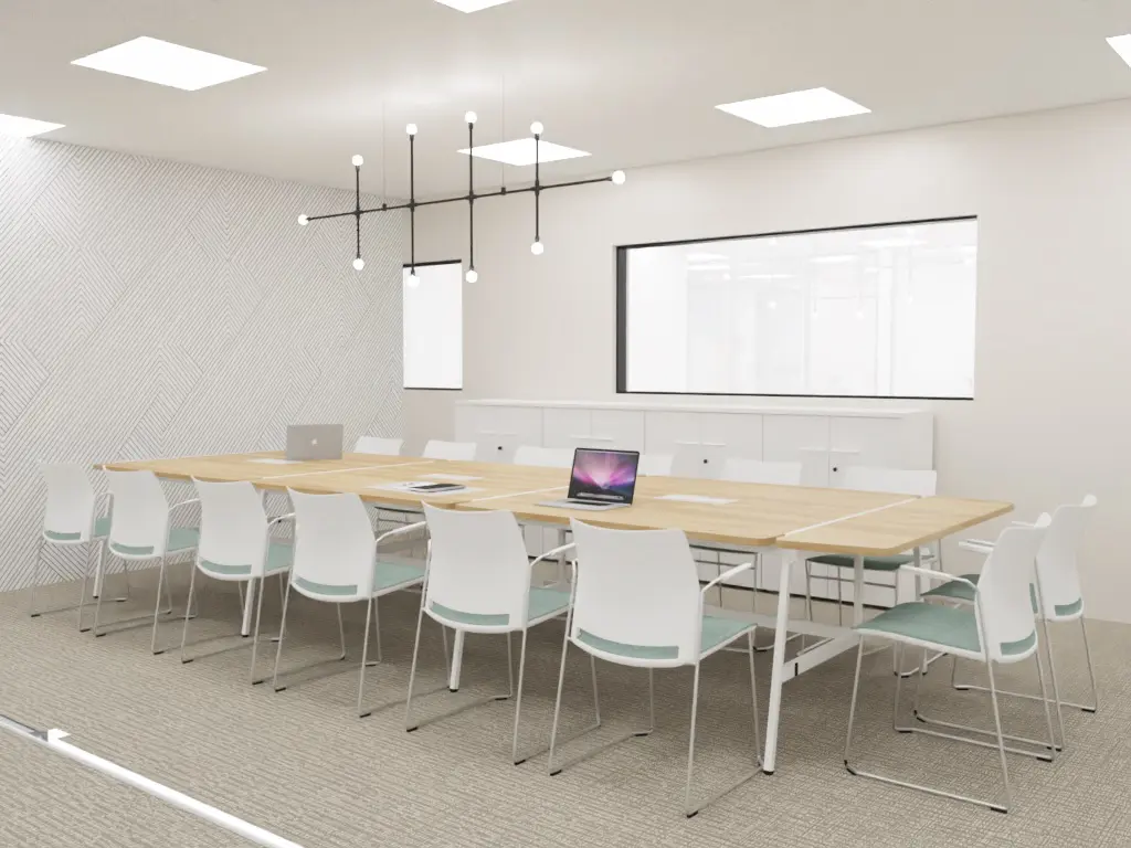 Setting up a meeting room.