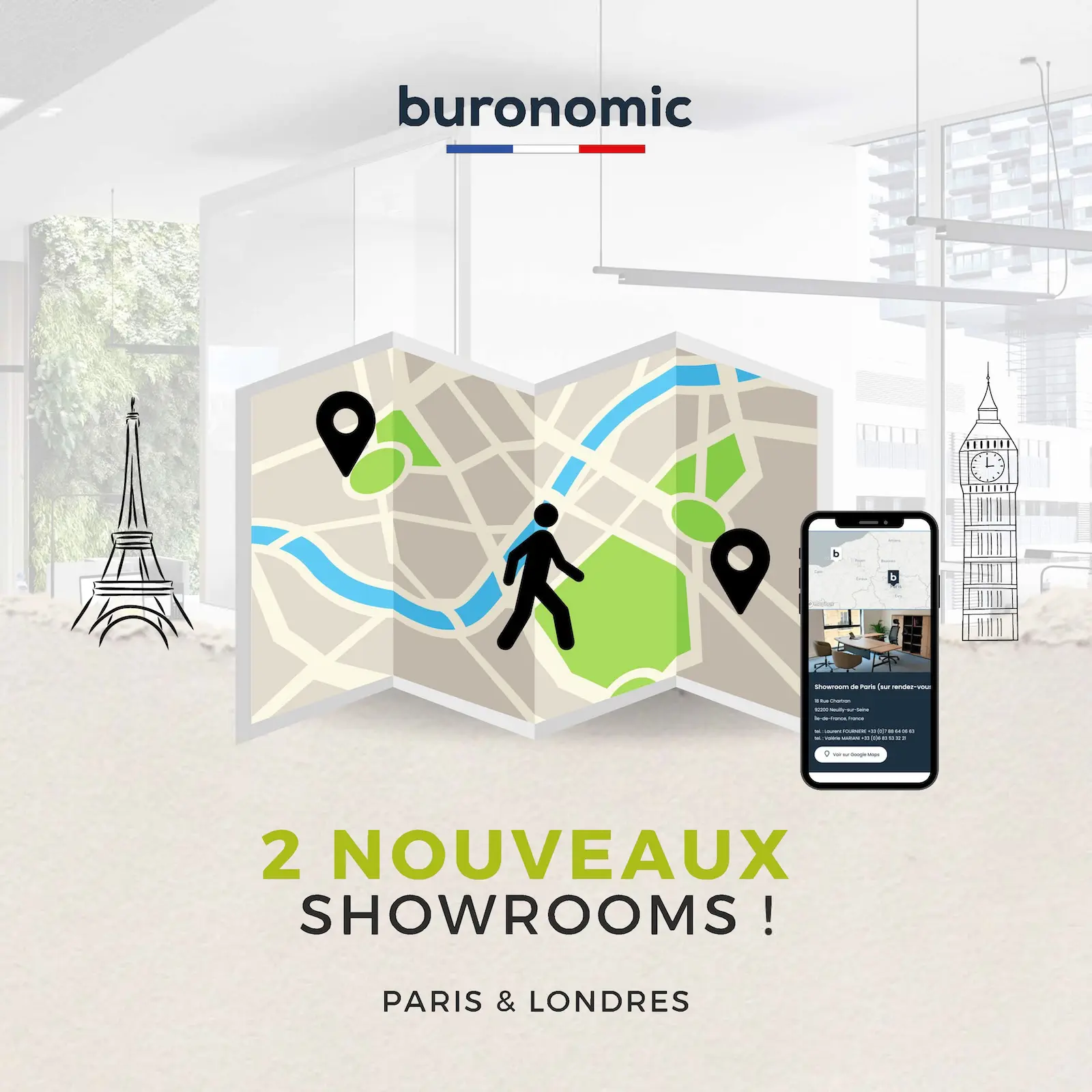 Image par défaut illustrant le propos de l'article Nouveaux showrooms de buronomic